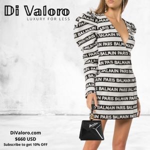 BALMAIN Structured Shoulder Logo-Striped Dress